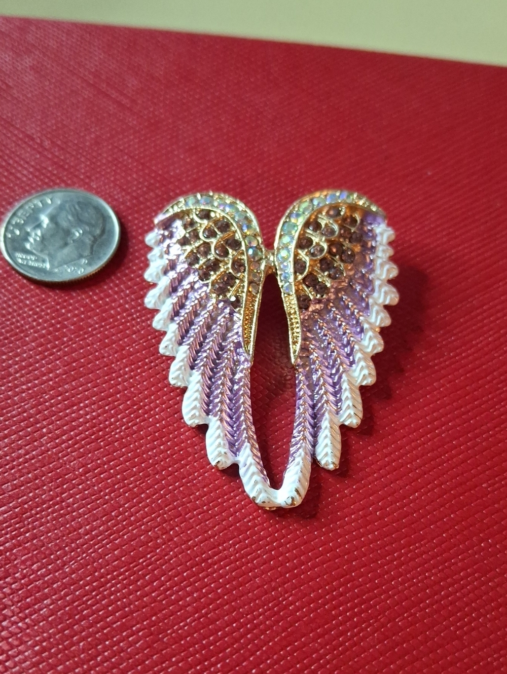 Wings Purple & Clear Rhinestone Gold Tone New